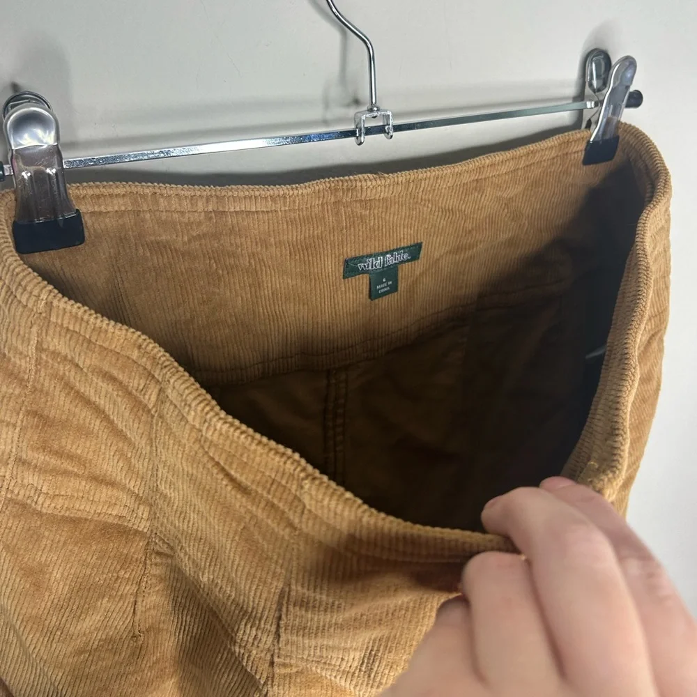 Corduroy Mini Skirt Front Zip Brown Stretch Wild Fable Size 6 M